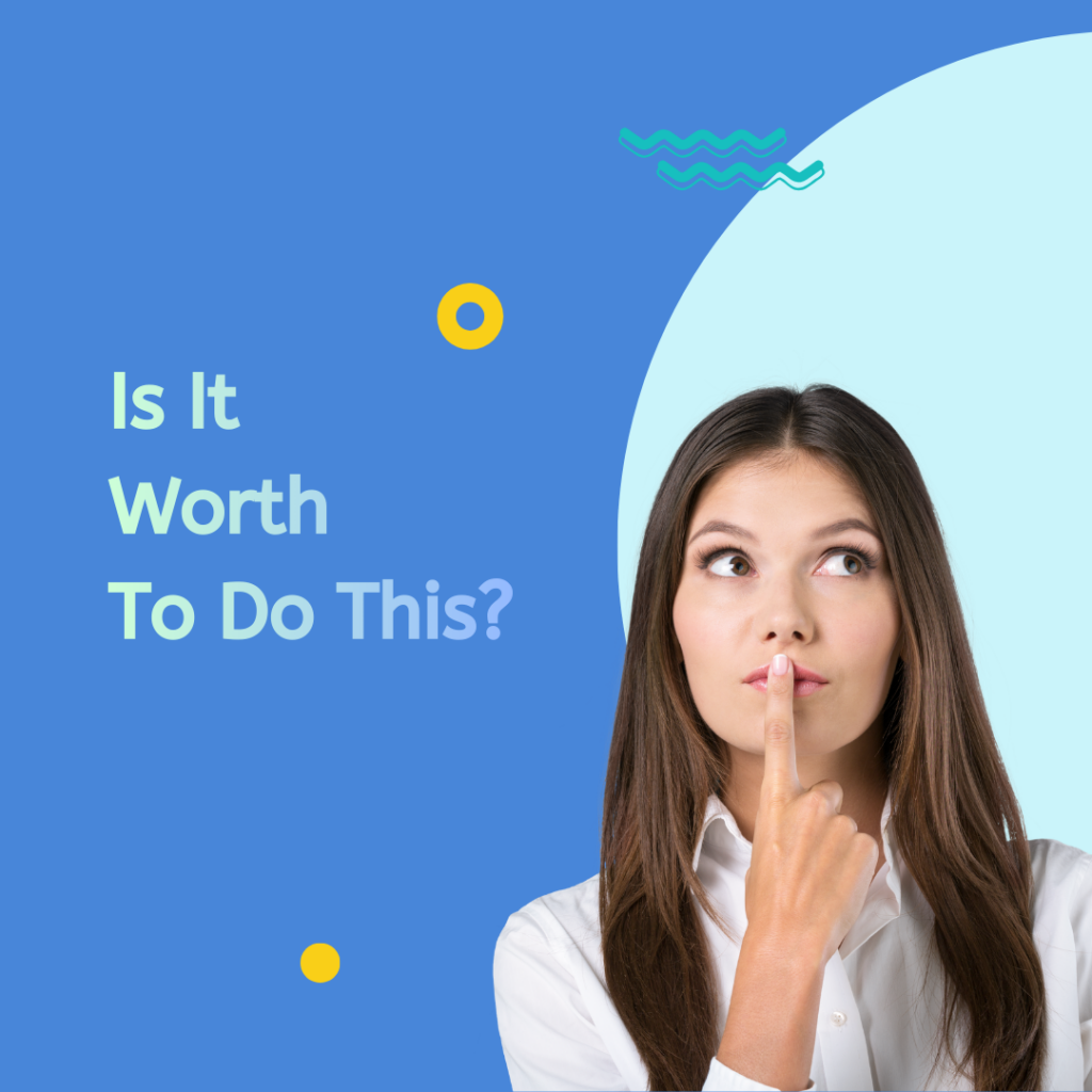 Woman thoughtfully considering whether IV therapy is worth it, with question text on screen.