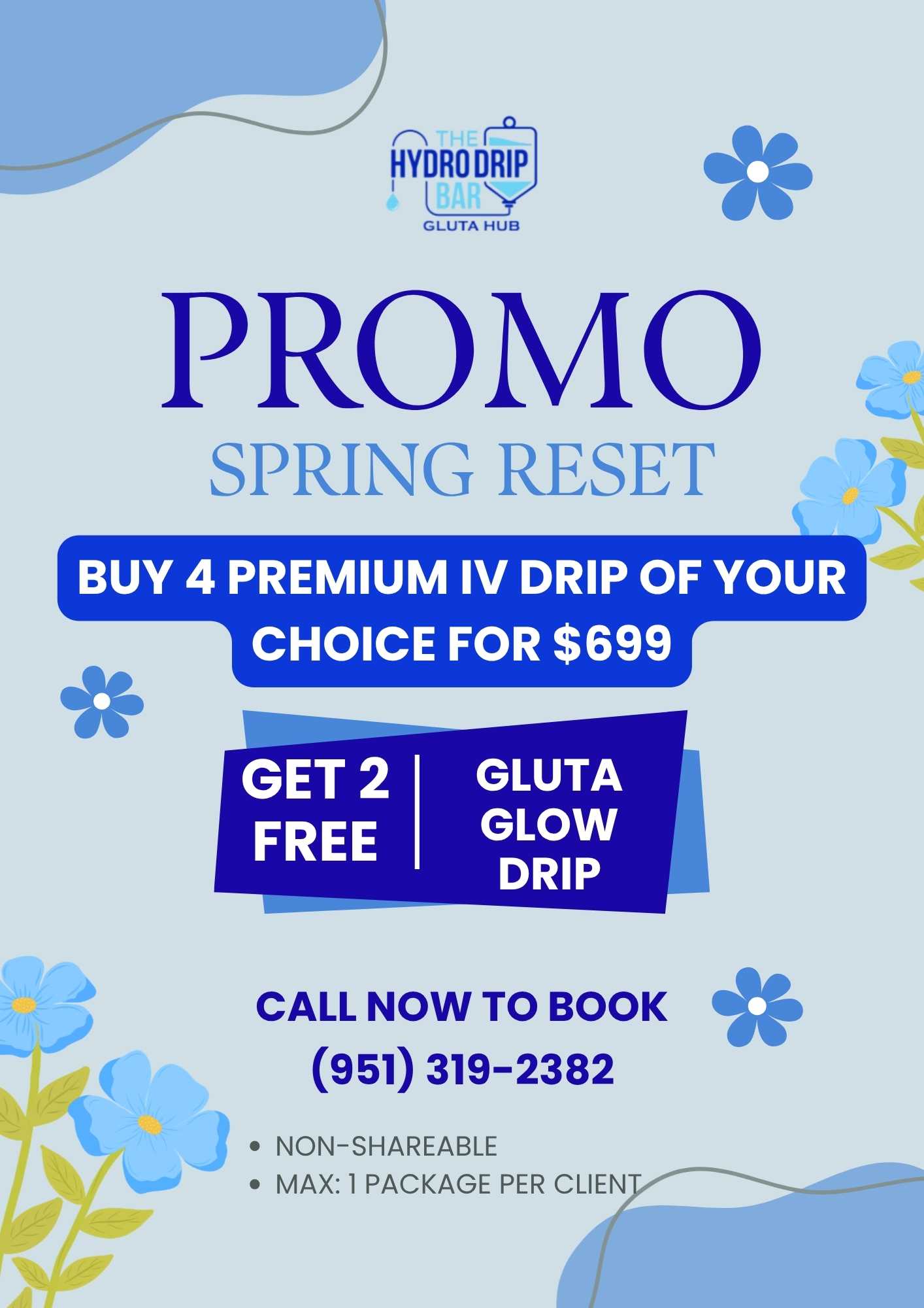 spring reset IV therapy promo buy 4 premium IV drips get 2 free glutathione glow drip detox hydration package
