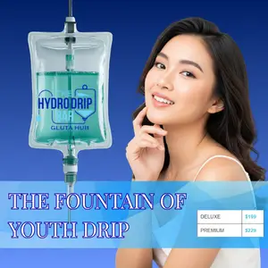 Fountain of Youth IV drip therapy for anti-aging, glowing skin, hydration, hair health, and wellness at The Hydro Drip Bar