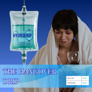 Hangover IV drip therapy for hydration, nausea relief, headache recovery, and energy restoration