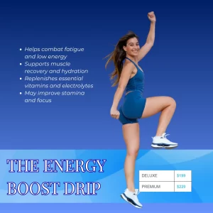 Energy Boost IV drip with B vitamins, amino acids, hydration, and antioxidants for fatigue and wellness