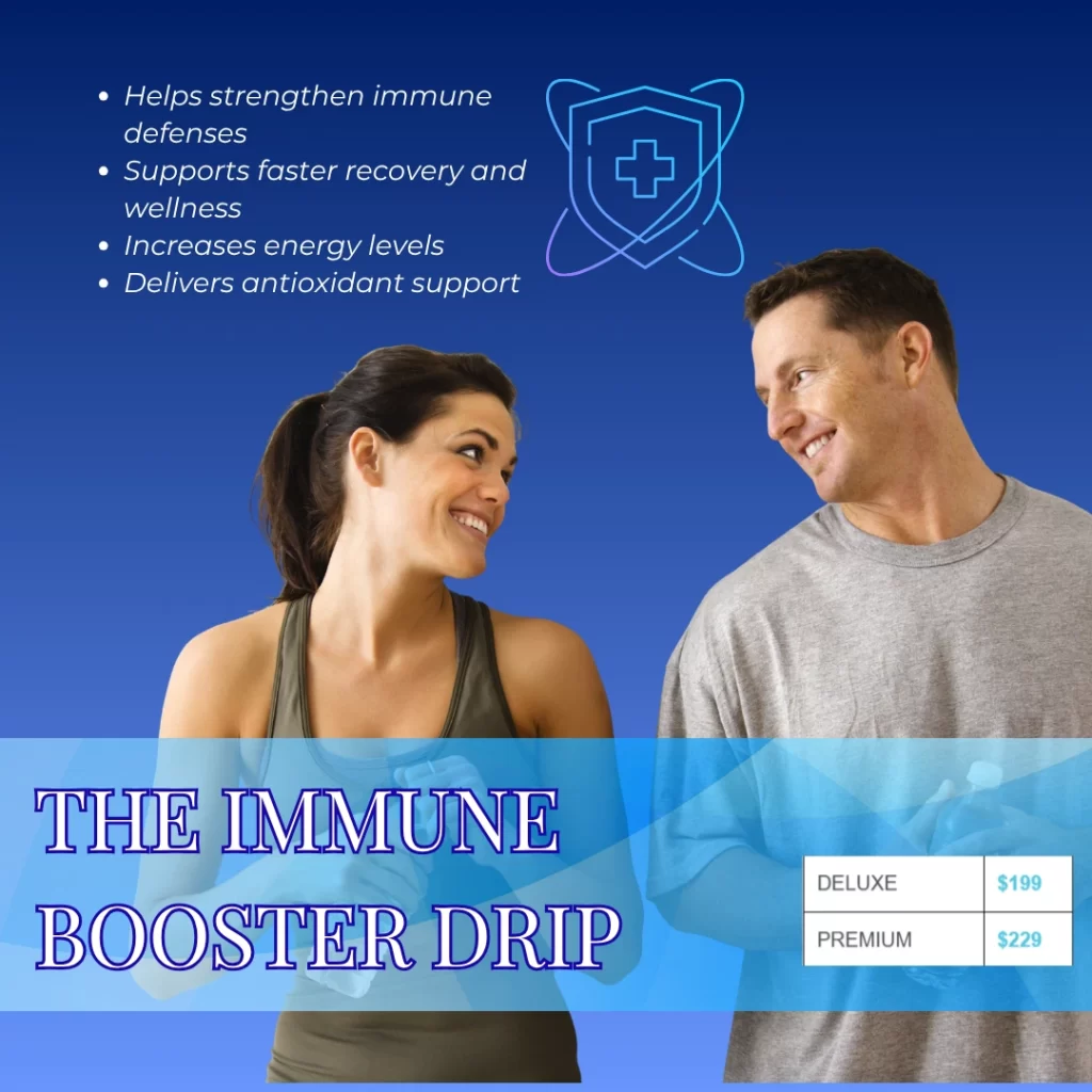 Immune Booster IV drip therapy with vitamin C, glutathione, and hydration for immune support and recovery