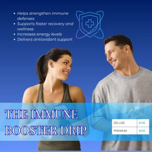 Immune Booster IV drip therapy with vitamin C, glutathione, and hydration for immune support and recovery